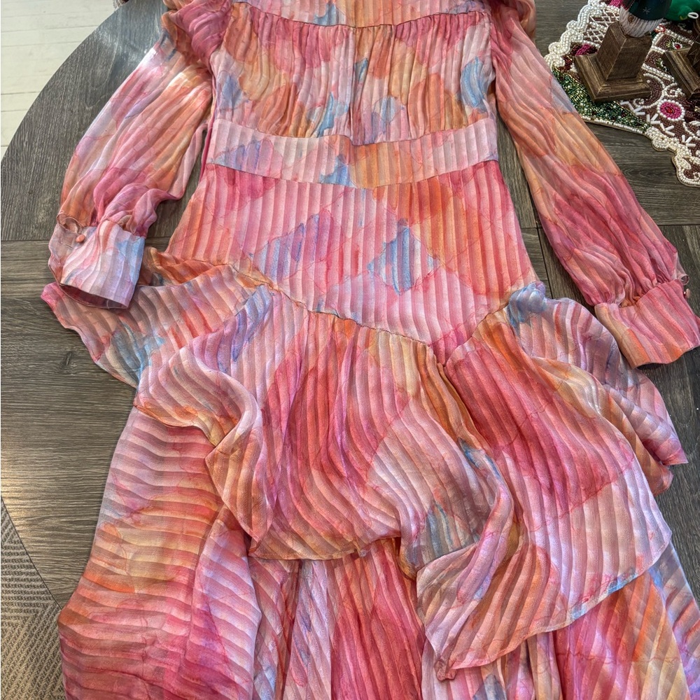 LoveShackFancy Pink and Orange Pleated Dress